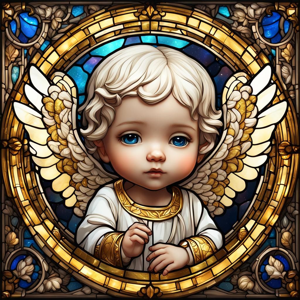 Stained Glass Chibi Angel Art