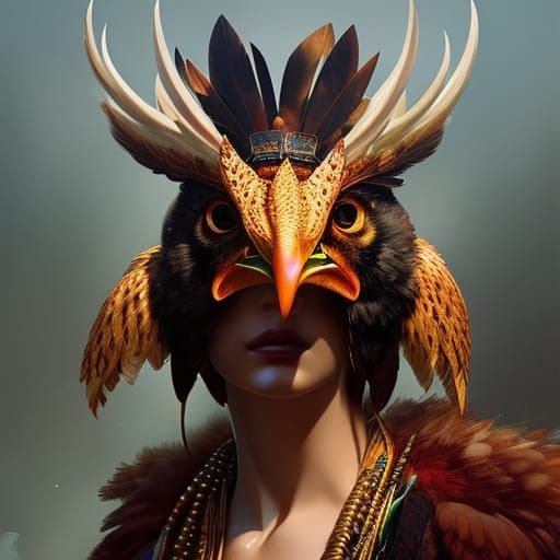 Chicken Head Shaman Portrait in Digital Art Style