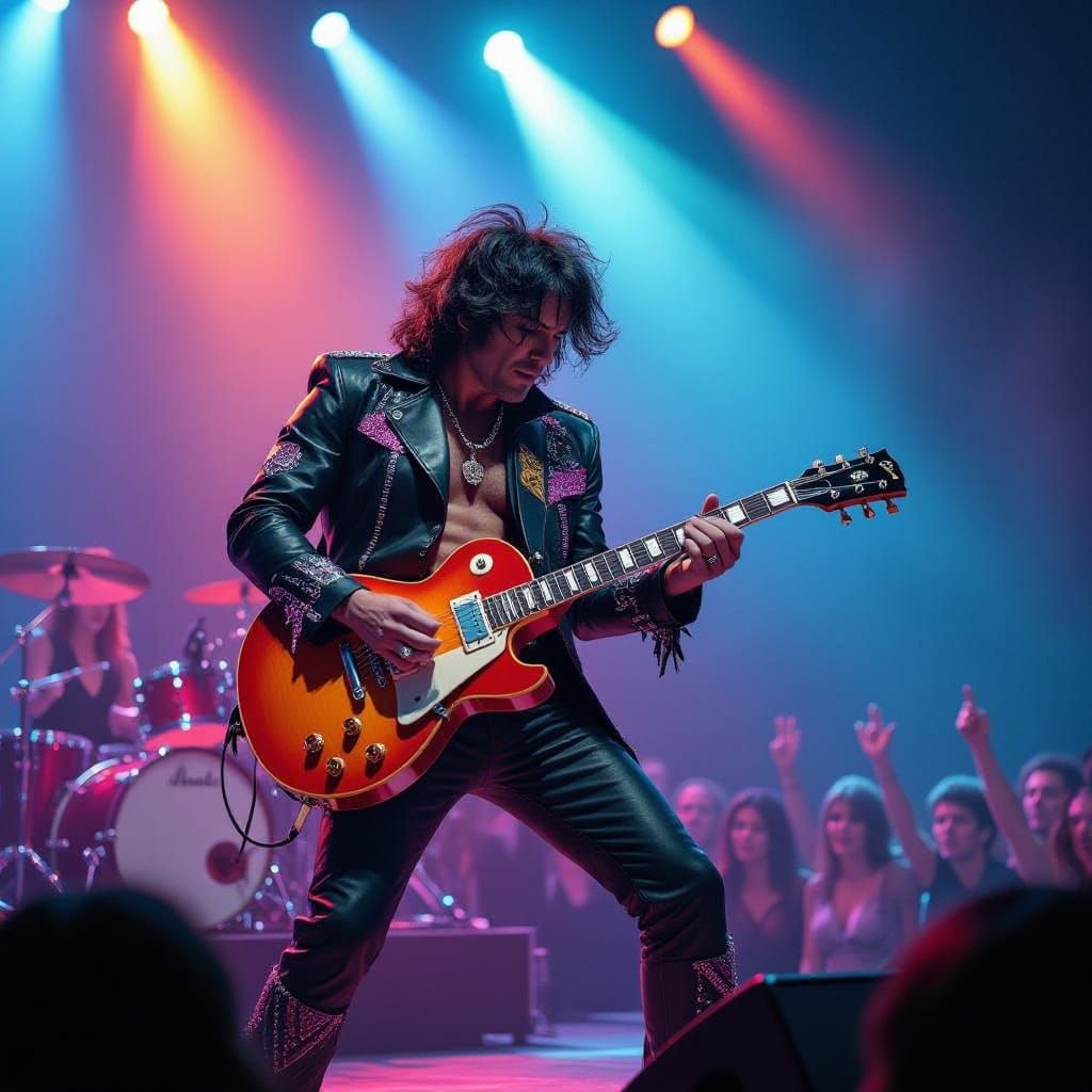 Electric Stage Rockstar in a Futuristic Concert Scene
