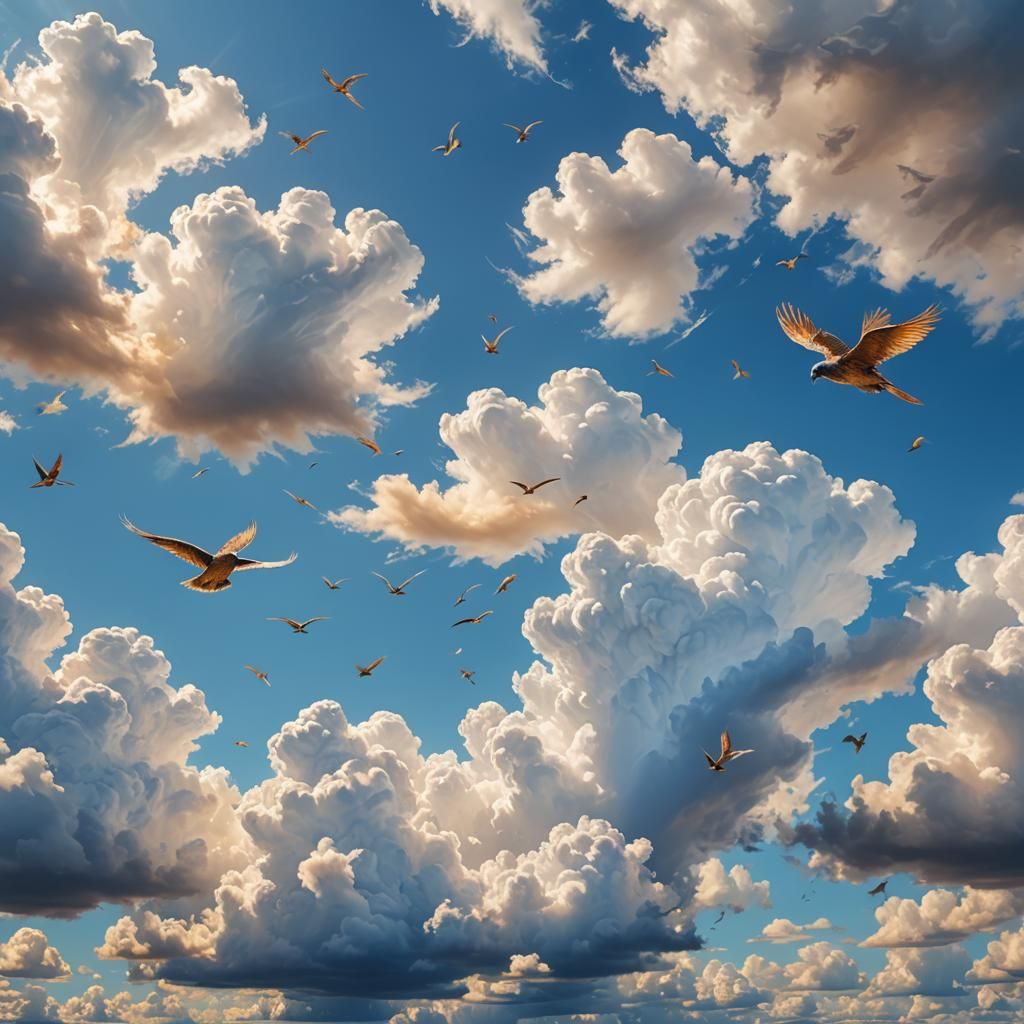 Panoramic Blue Sky with Clouds, Digital Matte Painting