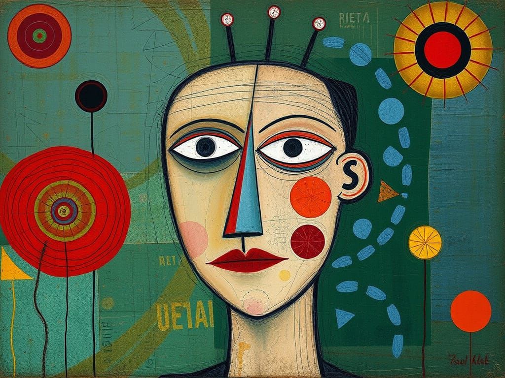 Whimsical Portrait in Vibrant Mixed Media