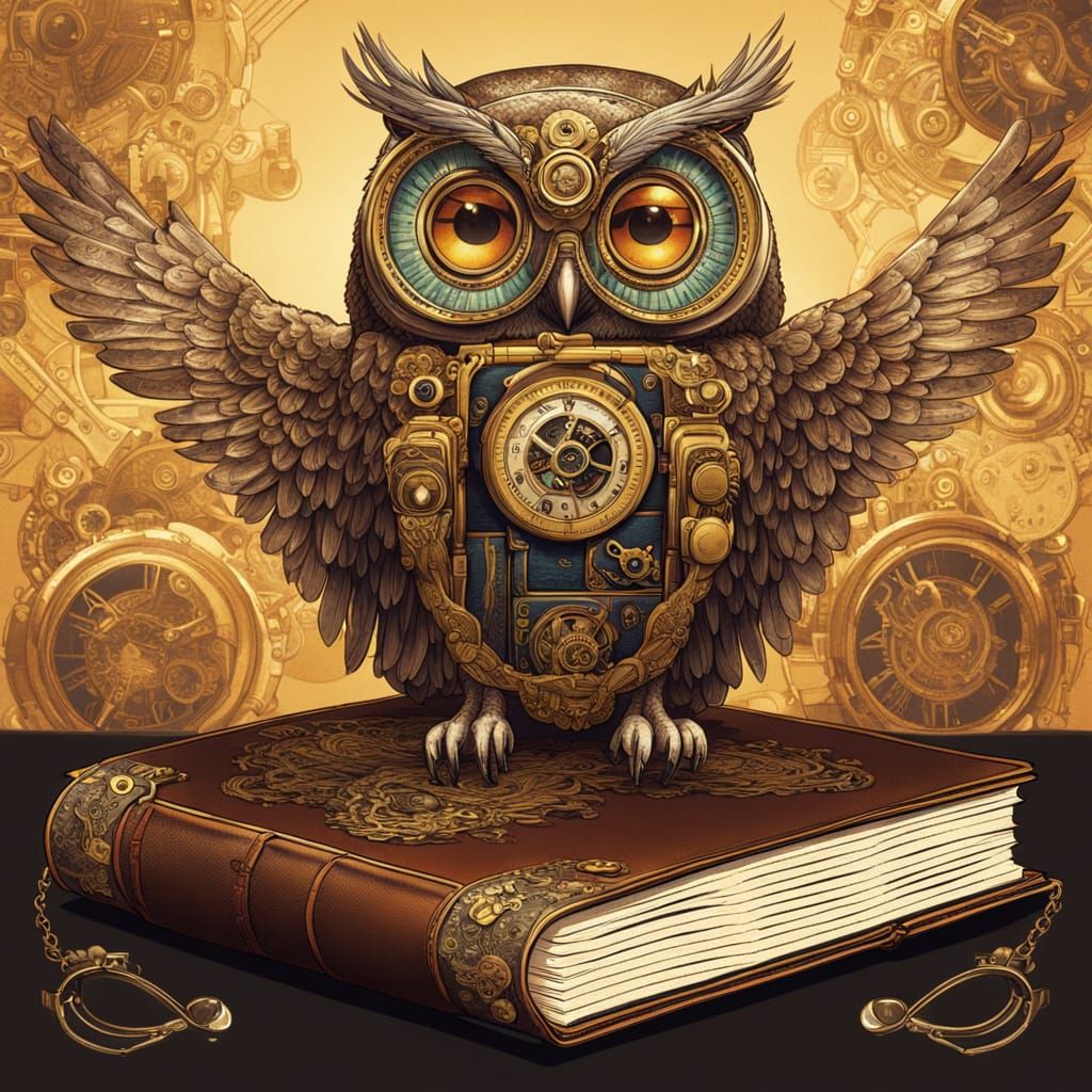 Steampunk Owl in Intricate Clockwork Details