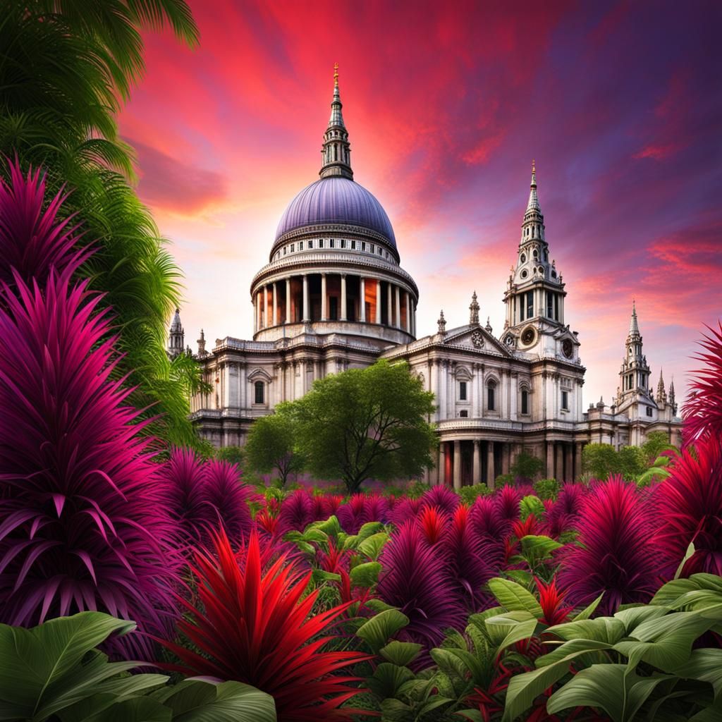 Post-Apocalyptic London: Tropical Plants and Red Sky