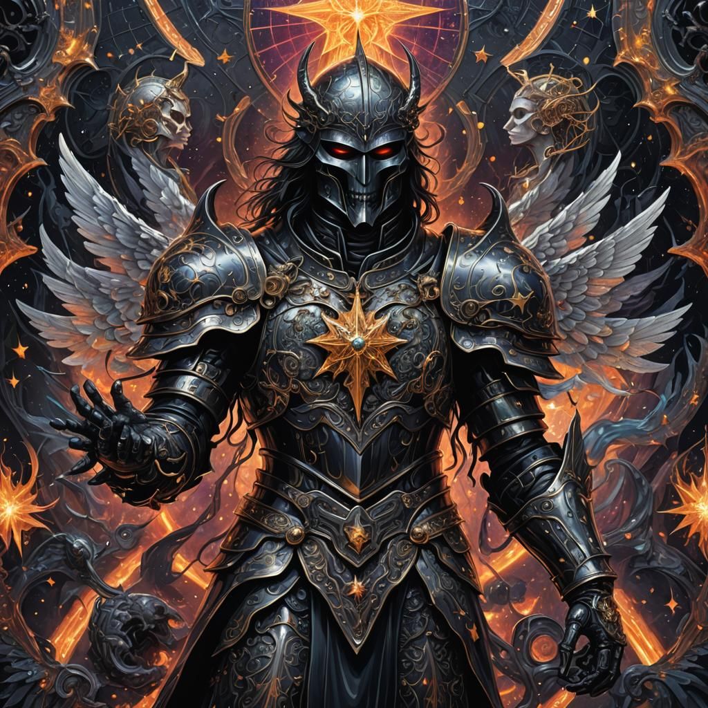 Cosmic Knight Angel in Holographic Astral Illustration