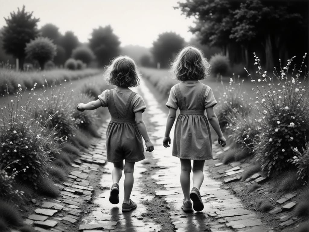 Rural Children Play in Vintage Setting