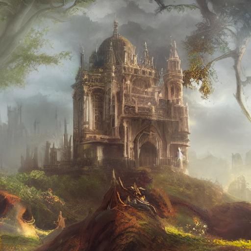 Romantic Embrace in a Fantasy Landscape