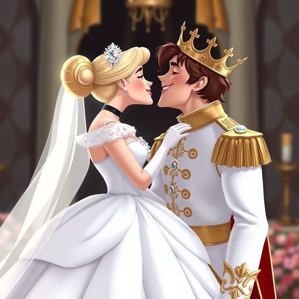 Cinderella and Prince Charming's Wedding Day Kiss