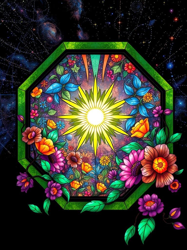 Galactic Stained Glass Portrait in Art Nouveau Style