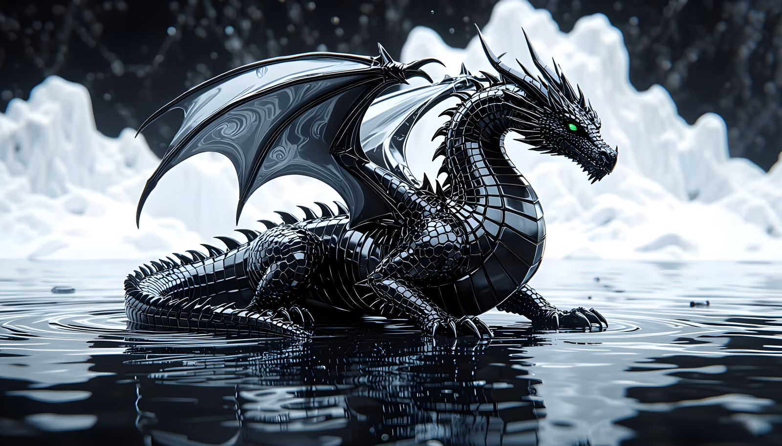 Realistic Liquid Metal Dragon with Dark Gradients