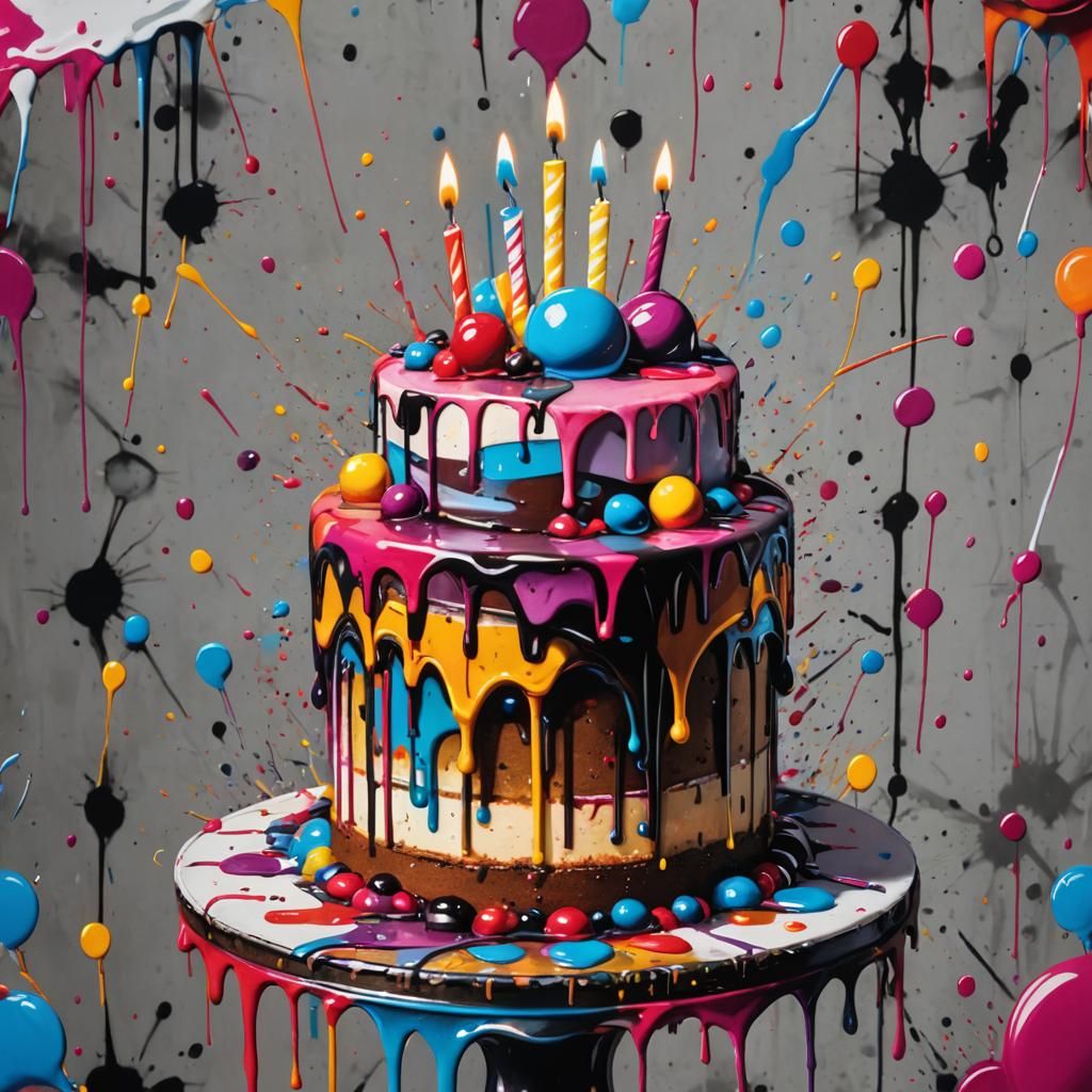 Graffiti Style Happy Birthday Cake in Splash Art