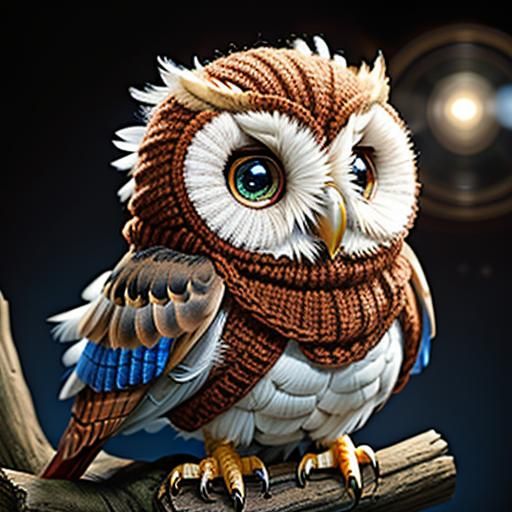Cute Red Baby Barn Owl with Blue Mohawk