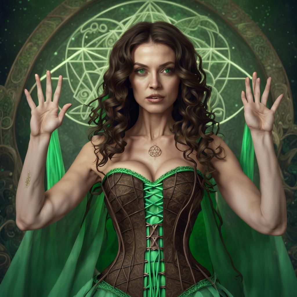 Geometric Spell Casting Witch in Detailed Fantasy Art