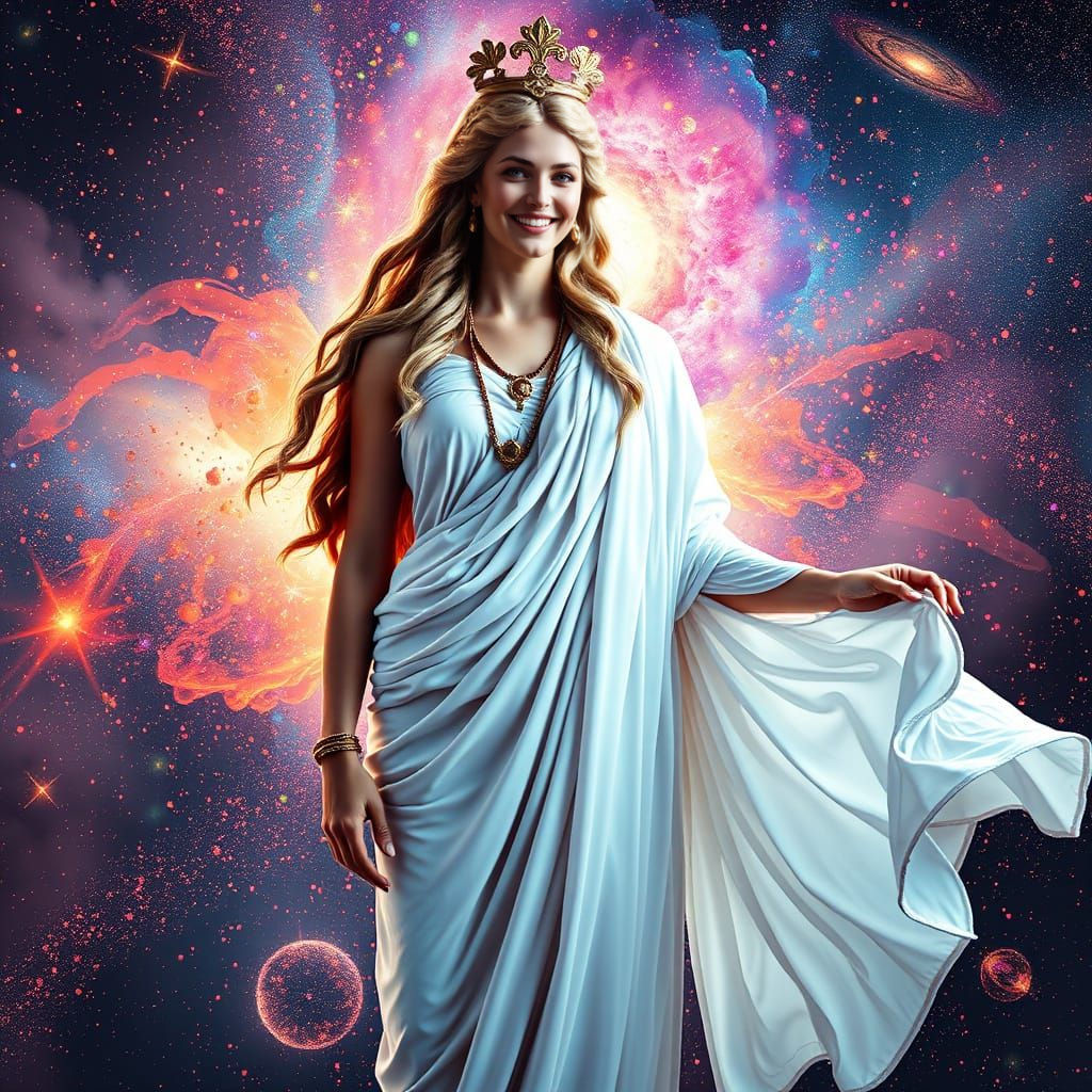 Ancient Goddess of Creativity in Cosmic Harmony