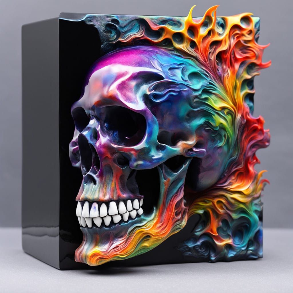 Resin Art Masterpiece with Swirling Rainbow Colors and Shiny...