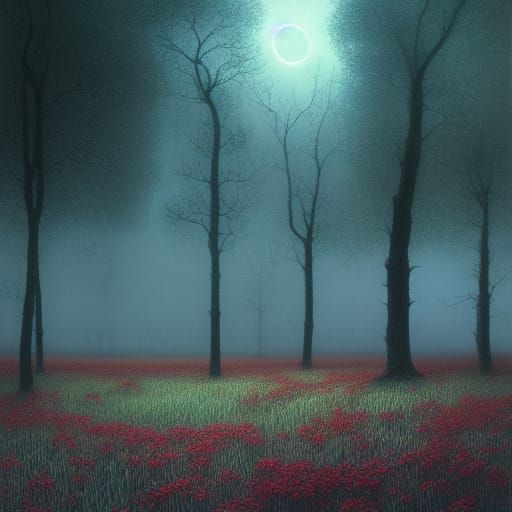 Ominous Moonlight Meadow Photoillustration