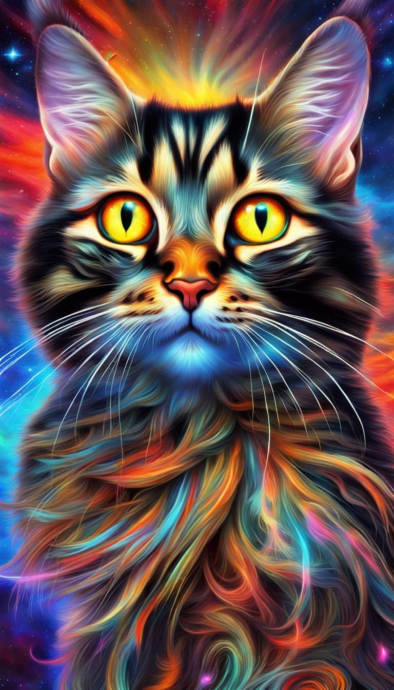 Hyperrealistic Cats in a Supernova Digital Painting