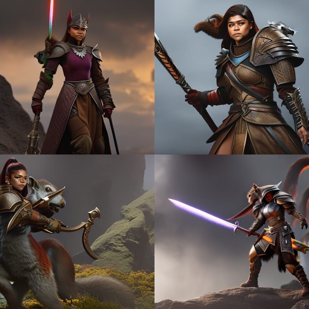 Zendaya in Rainbow Armor Riding Armored Squirrel