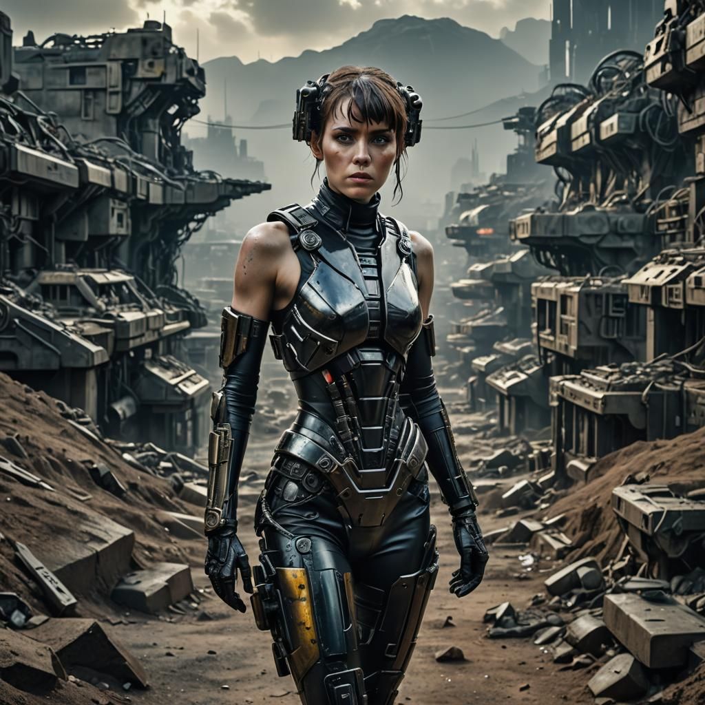 Sci-Fi Female Cyborg in Bladerunner Landscape