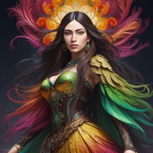 Fantasy Woman with Flowers in Abstract Expressionism