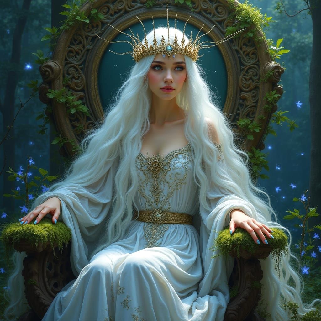 Ethereal Elven Queen in Bioluminescent Forest