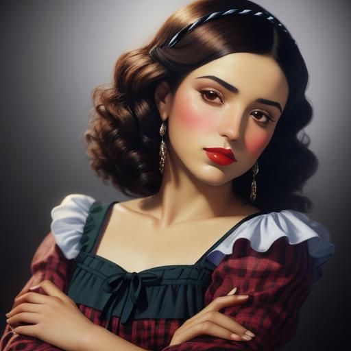 Latino Woman in Gingham, Art Deco Style