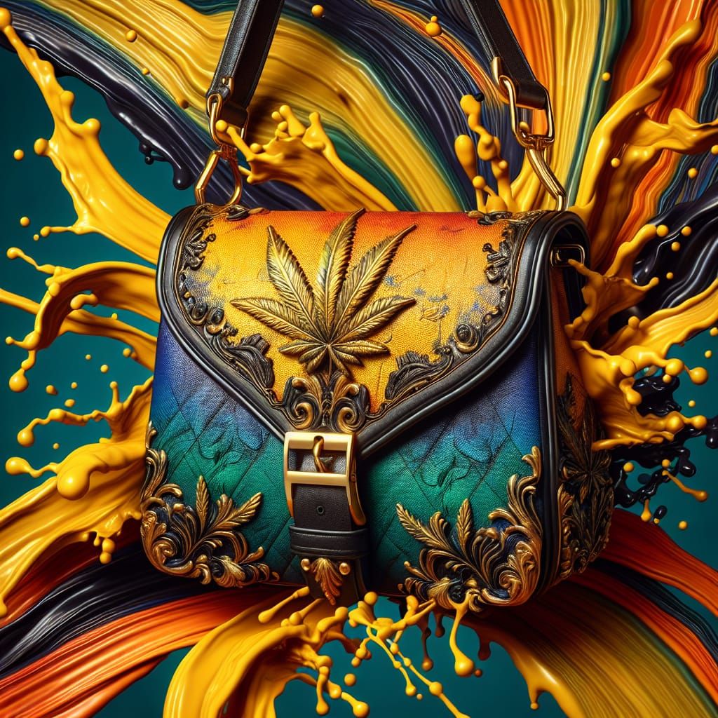 Gold Marijuana Leaf Shoulder Purse in Splash Art Style