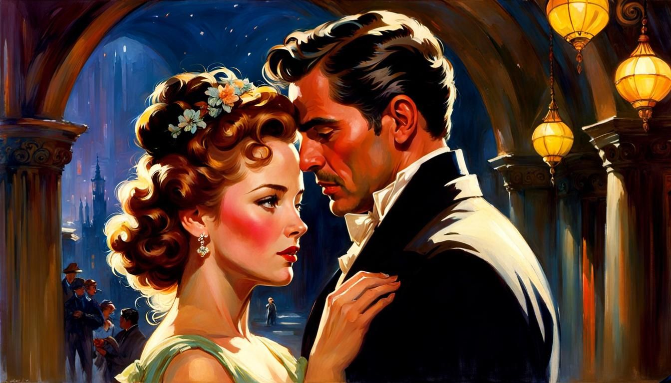 Romantic Dance in Art Nouveau Style