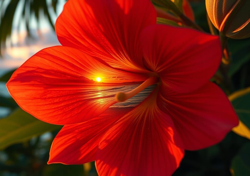 Reflective Flower Sunset Beach Scene