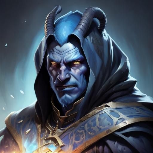 Blue Tiefling Rogue Portrait in D&D Style