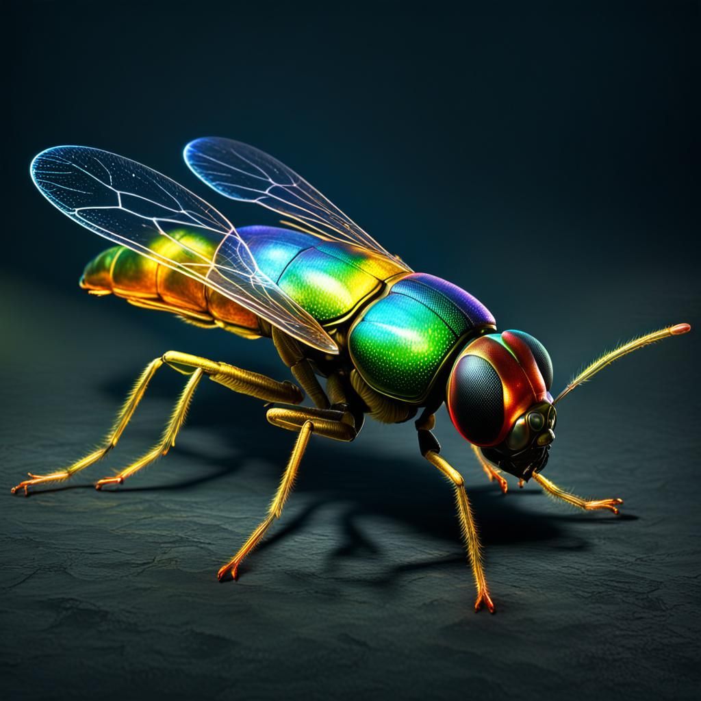 Iridescent Firefly in Hyperrealistic Dynamic Lighting