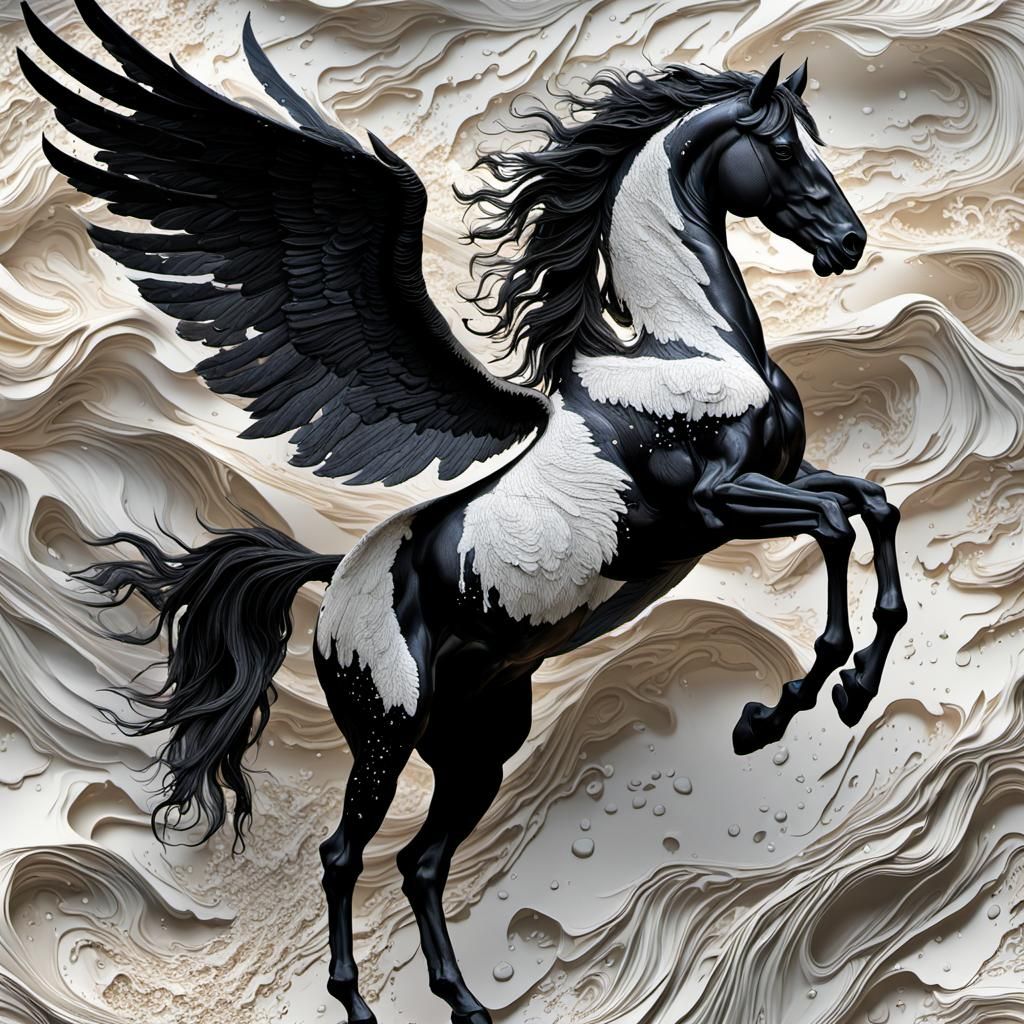 Mythical Pegasus Made of Reflective Paint Droplets