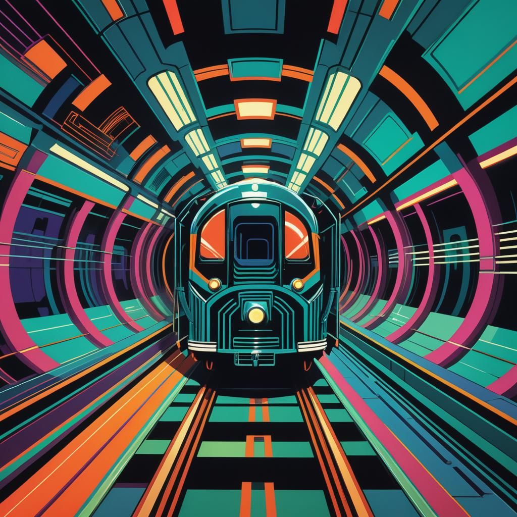 Infinite Train in Op Art Deco Tunnel