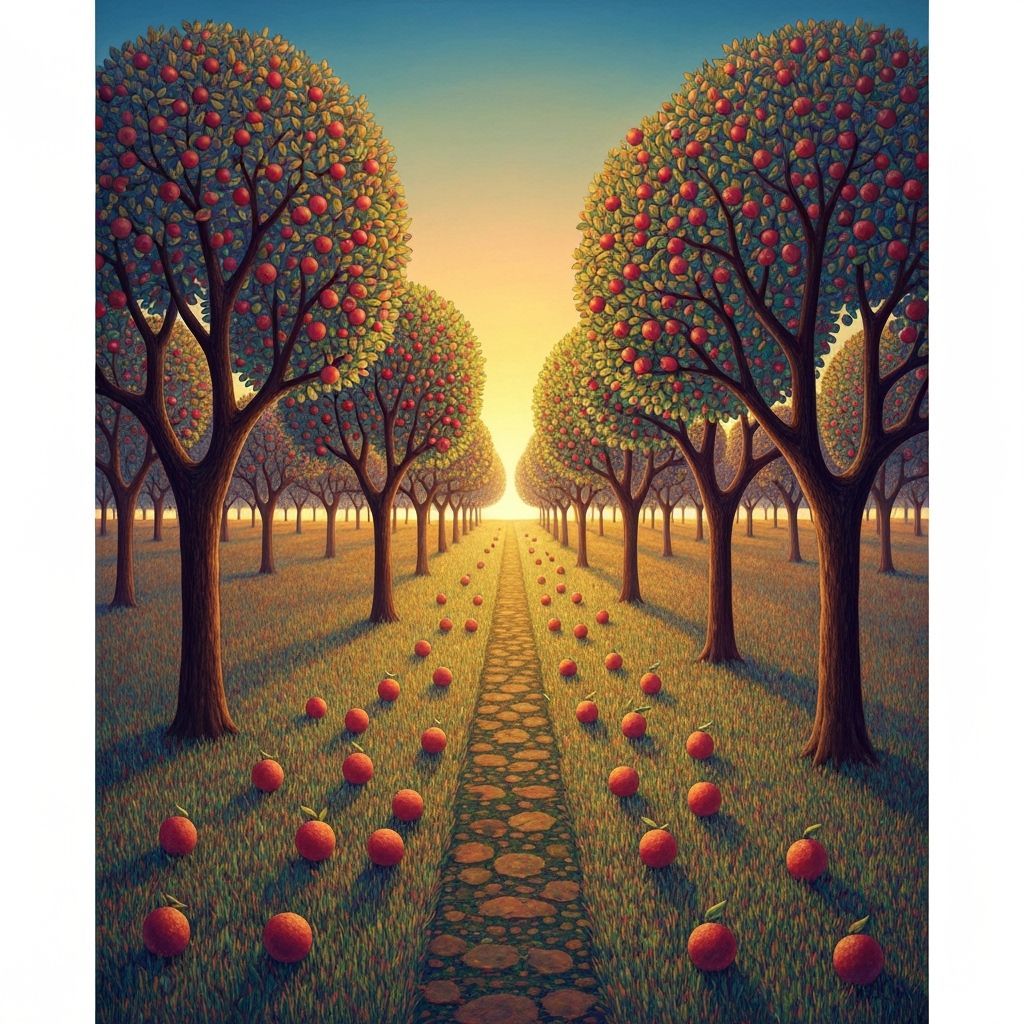 Surreal Orchard with Simple Shapes and Graceful Curves