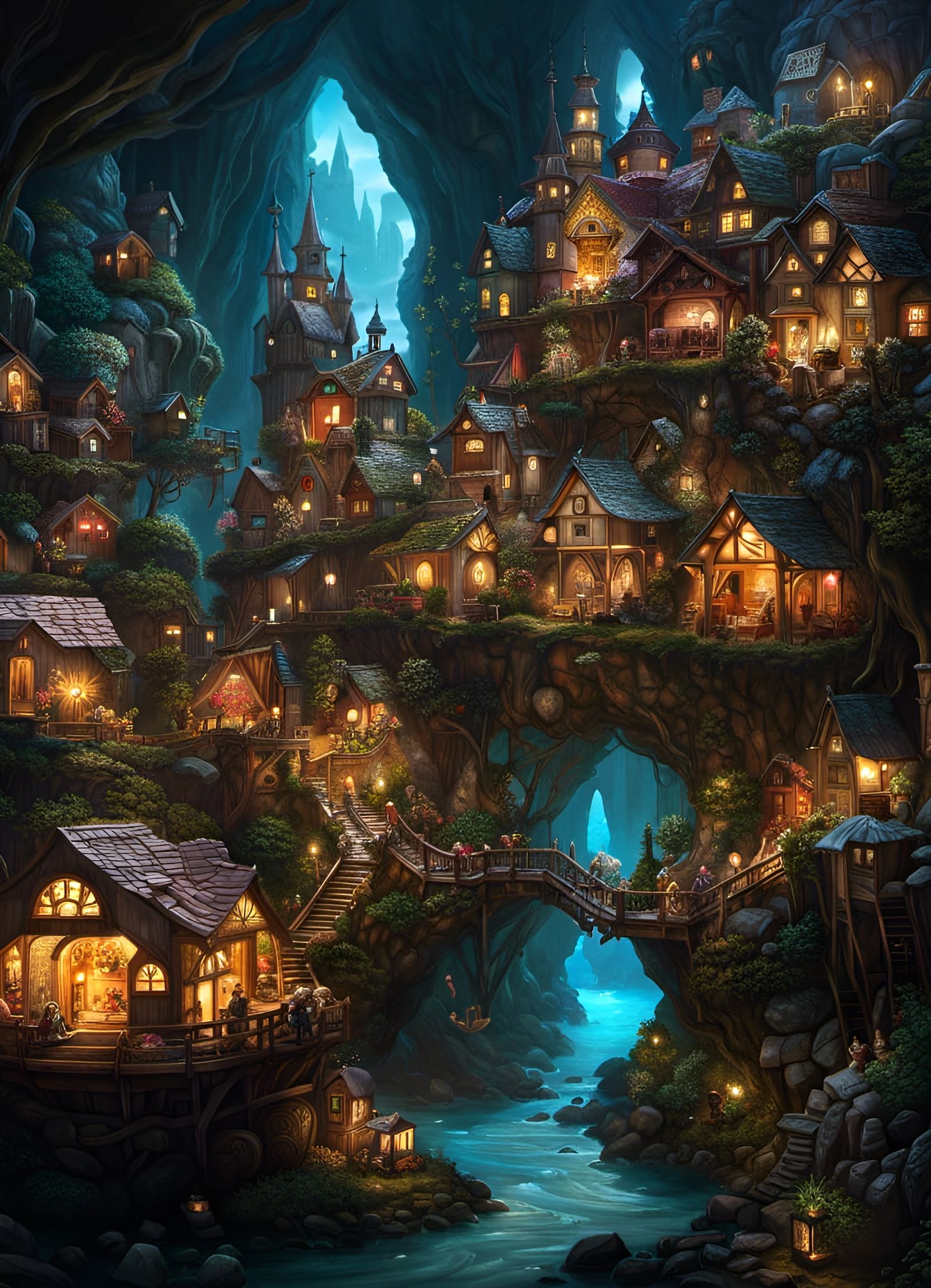 Glowing Geode Home to Tiny Faerie Village