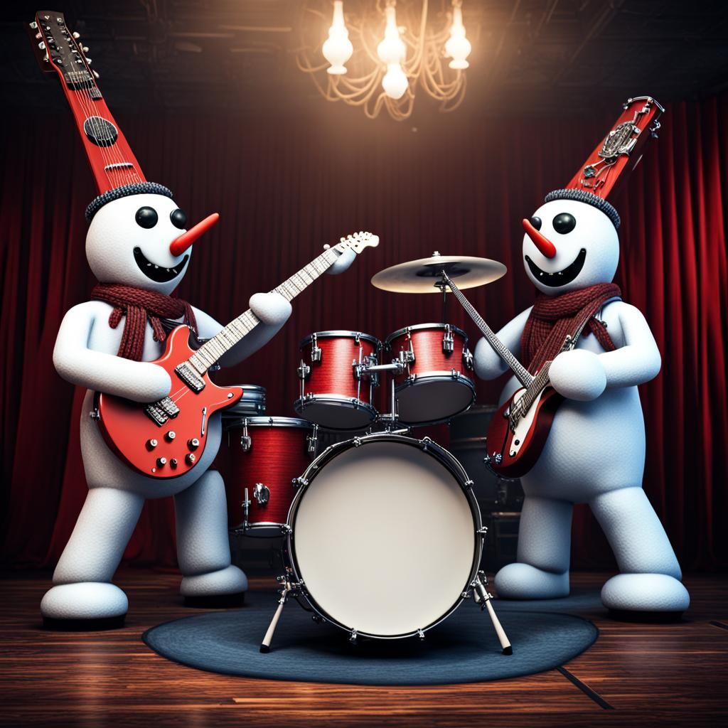Heavy Metal Snowmen Band Performance in Hyperrealism