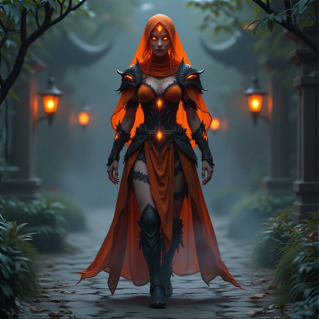 Ethereal High Elf Knightess in Orange Armor