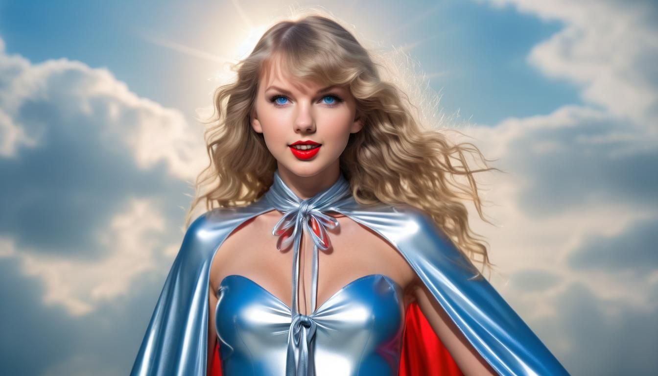 Elegant Taylor Swift Portrait with Reflective Cape