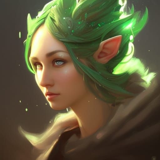 Green Elf Wizard Portrait in Hyperdetailed Digital Art