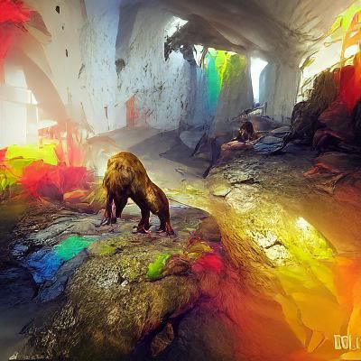 Colorful Cave Bear Concept Art in VRay Style