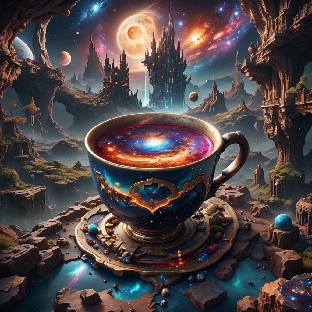 Galactic Nebula Inside a Coffee Cup: Detailed Matte Painting