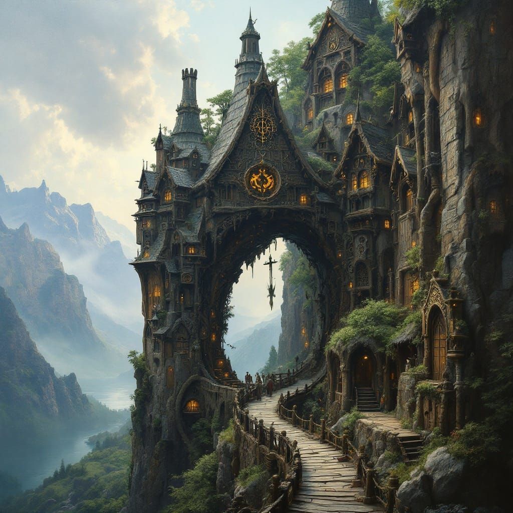 Primordial Fjord Village in Ancient Runic Architecture