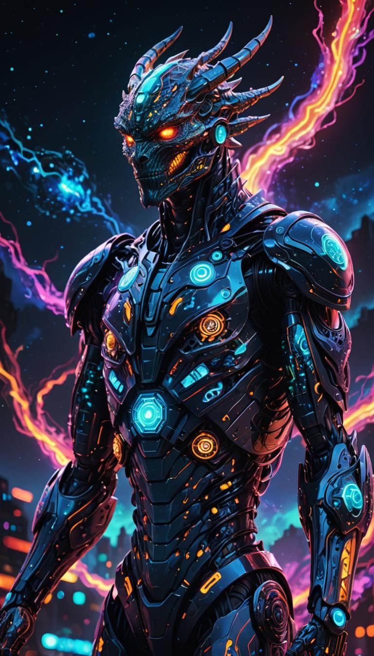 Galactic Dragonian Implants in Neon Sci-Fi Style