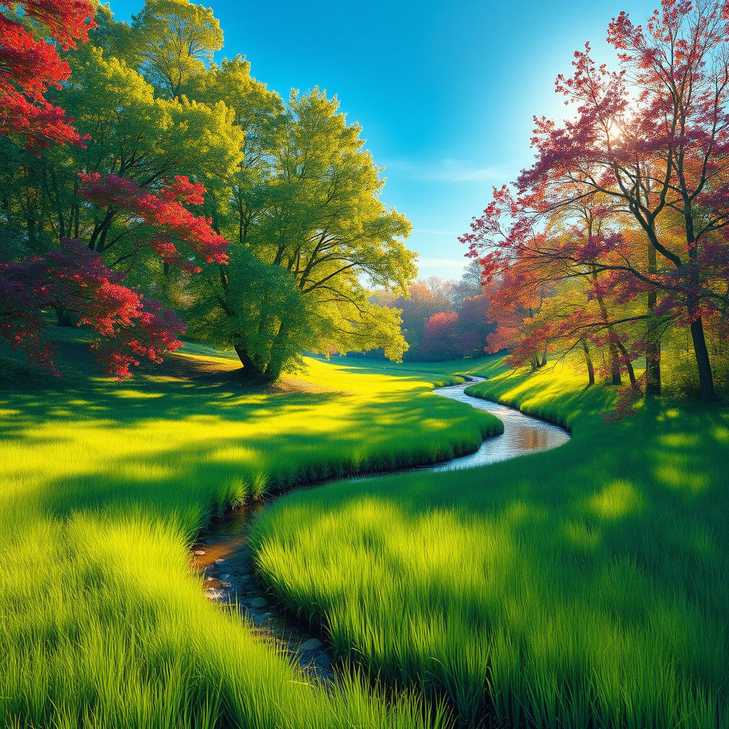 Lush Meadow Landscape in Impressionistic Style