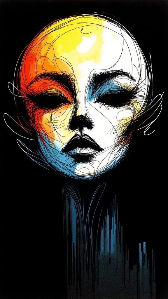 Glowing Moon Queen Portrait in Charcoal and Gouache