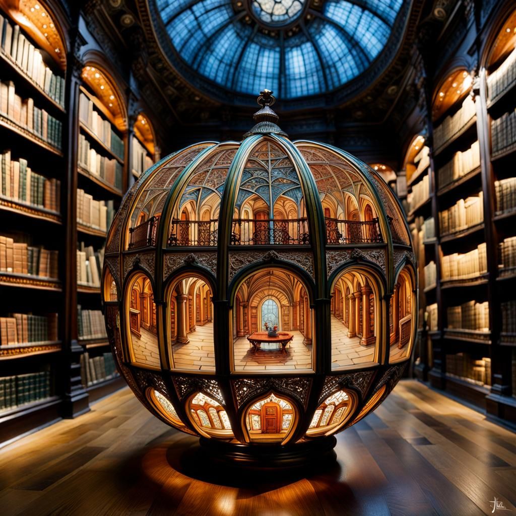 Carved Antique Library into a Pumpkin... in an Antique Library