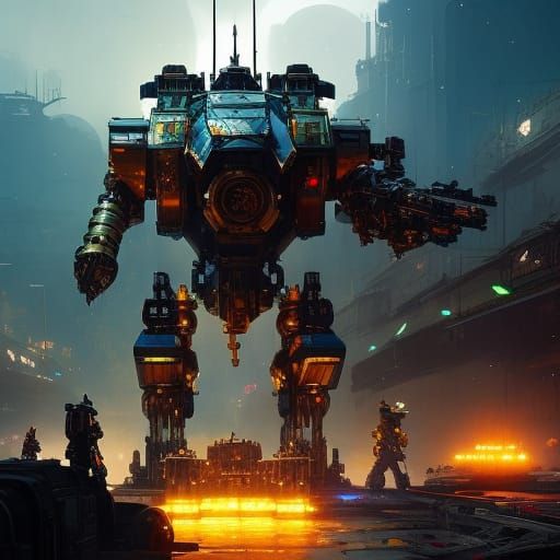 Steampunk Mecha Knight in Oil Splash Style