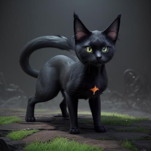 Black Cat as Pokémon: Detailed Digital Painting