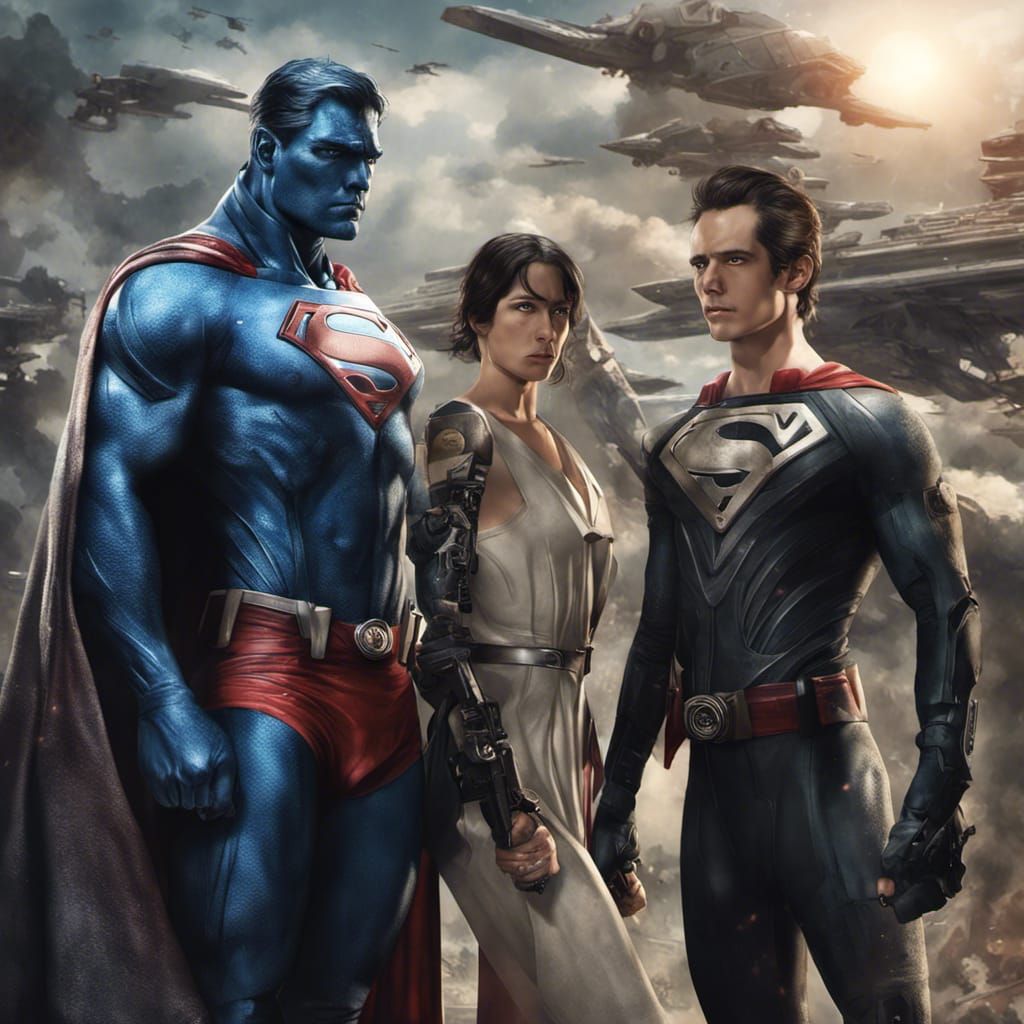 Superman and Star Wars Movie Poster in Anime Style