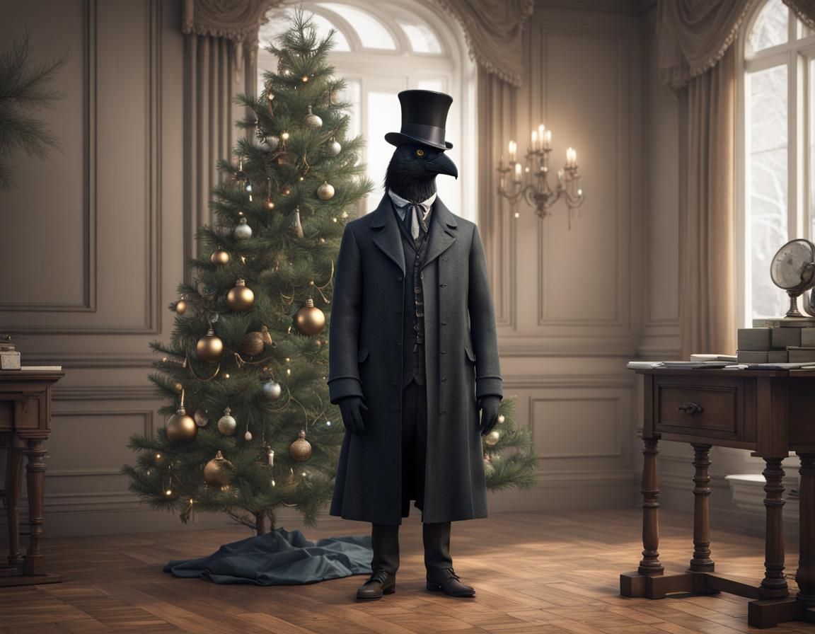 Sherlock Crow at Christmas: Hyperrealistic Octane Render