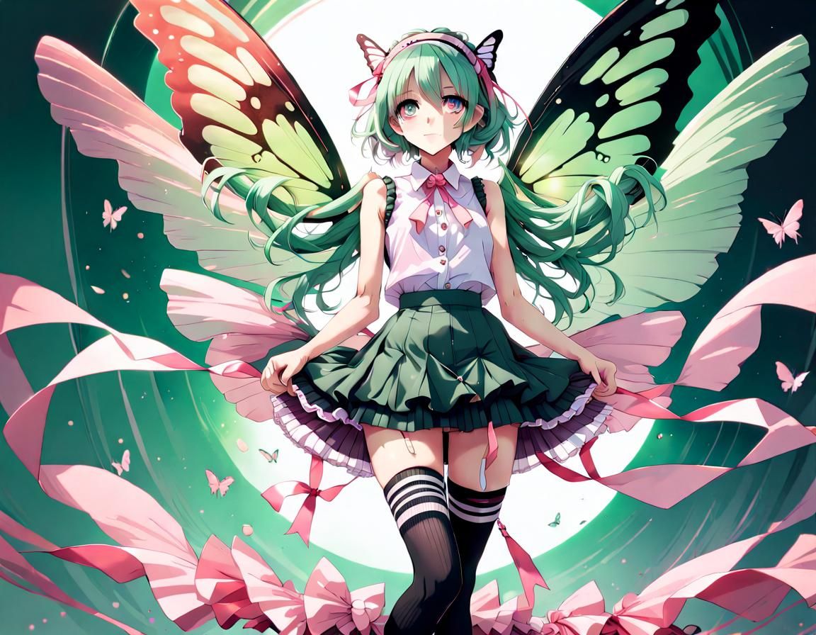 Anime Butterfly Hybrid with Pastel Green Hair